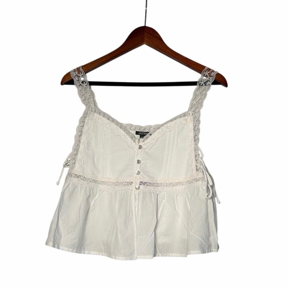 Wild Fable Top White S Lace Trim Ties Flirty Summer Feminine Coastal Cowgirl